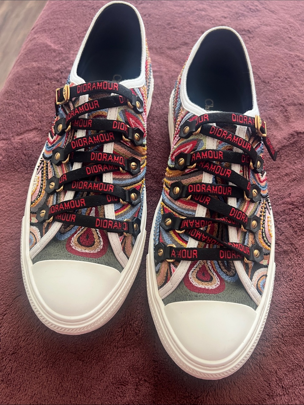 Dior Embroidered Low-Top Sneakers in Black, Red, Pink, Gold, White